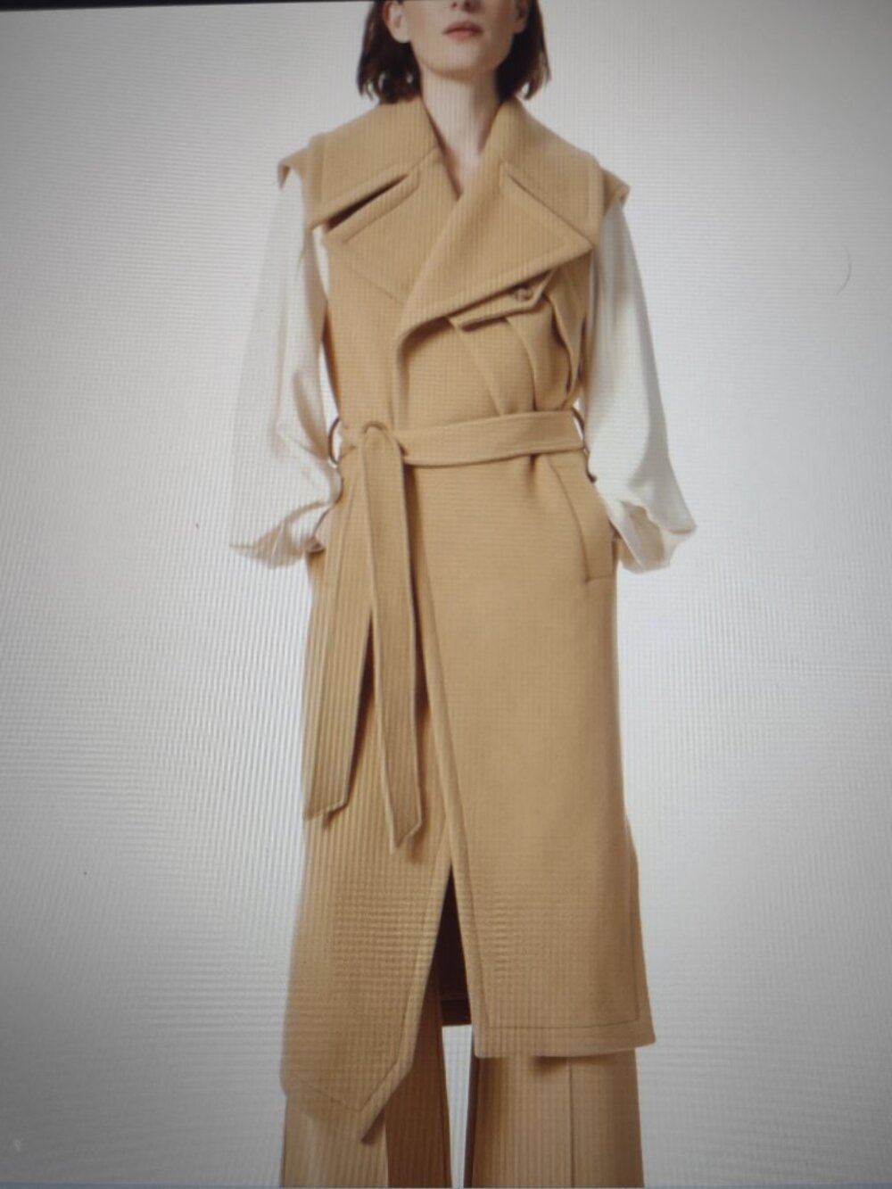 DO long vest - sleeveless trench coat - wrap - blazer vest - camel tan - NWT - L